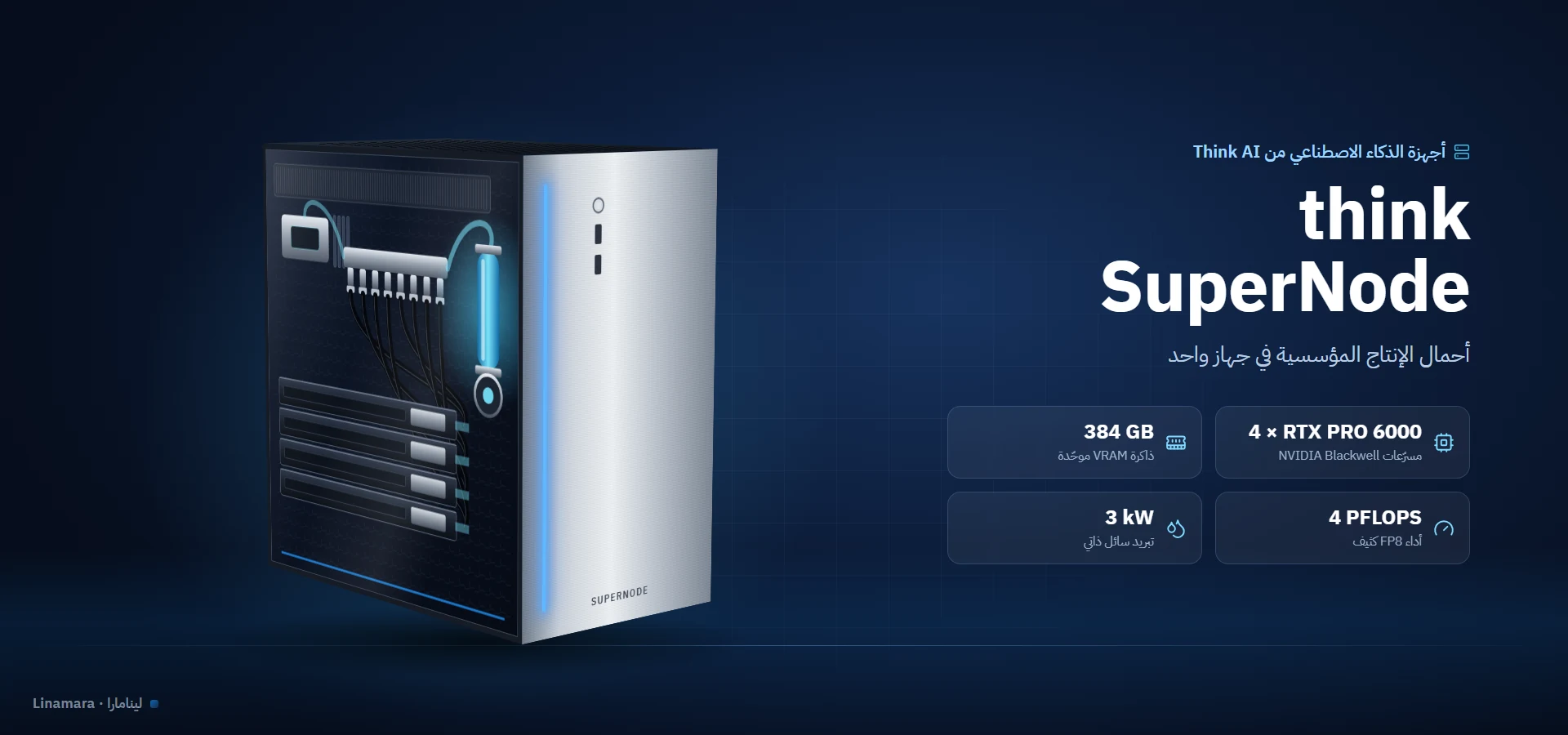 جهاز Think AI SuperNode المبرّد بالسائل بأربعة مسرّعات من NVIDIA وذاكرة موحّدة ‎384 GB‎